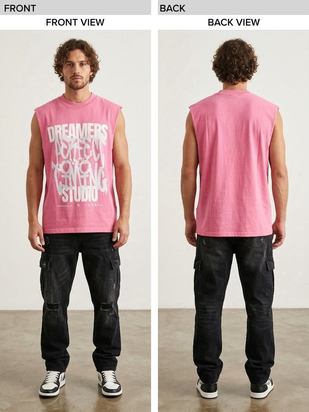 boohooMAN Oversized Dreamers Graffiti Graphic Tank Top Pink Mens Medium NWT